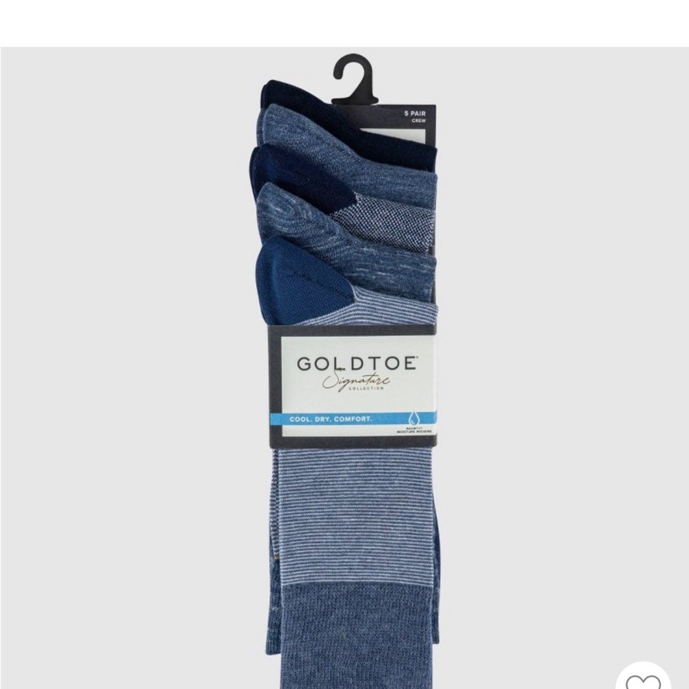 Gold Toe Signature Collection Men's Crew Socks 5 Pack Navy Blue Cool Comfort